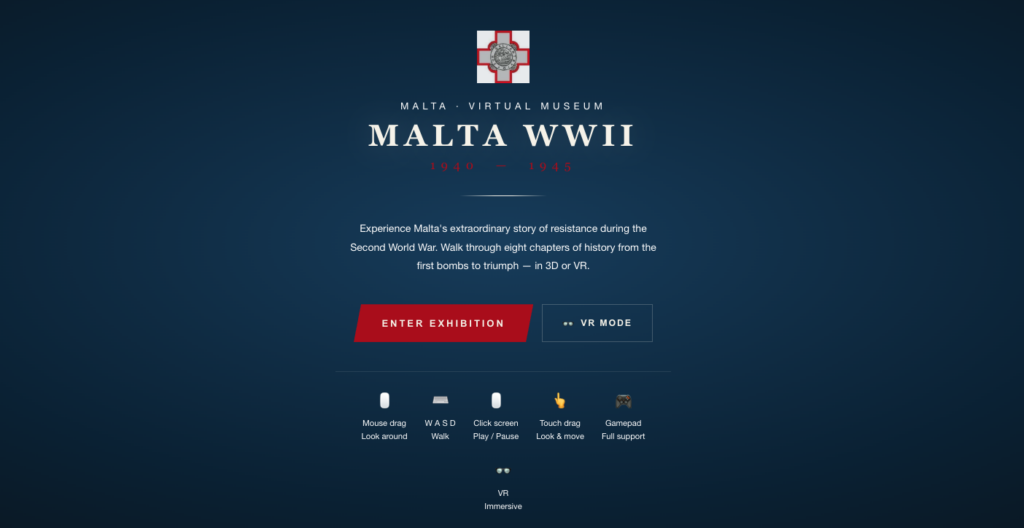 Malta WWII Virtual Museum — Welcome screen